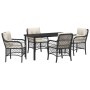 Conjunto de Comedor de Jardín con cojín 5 pcs Negro Poliratán