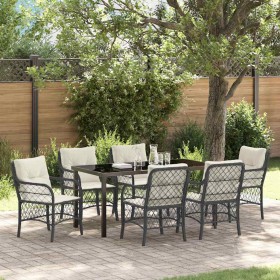 Conjunto de Comedor de Jardín con cojín 7 pcs Negro Poliratán