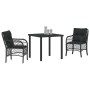 Conjunto de Comedor de Jardín con cojín 3 pcs Negro Poliratán