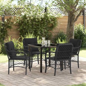 Conjunto de Comedor de Jardín con cojín 5 pcs Negro Poliratán