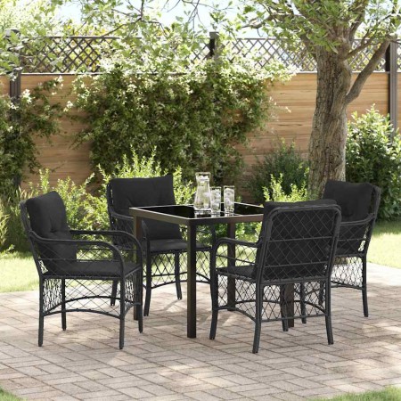 Conjunto de Comedor de Jardín con cojín 5 pcs Negro Poliratán