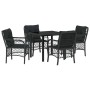 Conjunto de Comedor de Jardín con cojín 5 pcs Negro Poliratán