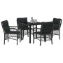 Conjunto de Comedor de Jardín con cojín 5 pcs Negro Poliratán