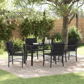 Conjunto de Comedor de Jardín con cojín 5 pcs Negro Poliratán