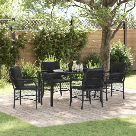 Conjunto de Comedor de Jardín con cojín 5 pcs Negro Poliratán