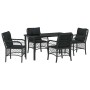 Conjunto de Comedor de Jardín con cojín 5 pcs Negro Poliratán