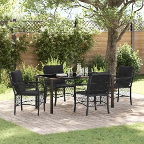 Conjunto de Comedor de Jardín con cojín 5 pcs Negro Poliratán