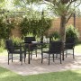 Conjunto de Comedor de Jardín con cojín 5 pcs Negro Poliratán