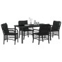Conjunto de Comedor de Jardín con cojín 5 pcs Negro Poliratán