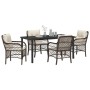 Conjunto de Comedor de Jardín con cojín 5 pcs Marrón Poliratán