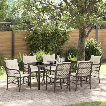 Conjunto de Comedor de Jardín con cojín 7 pcs Marrón Poliratán