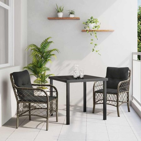 Conjunto de Comedor de Jardín con cojín 3 pcs Gris Poliratán
