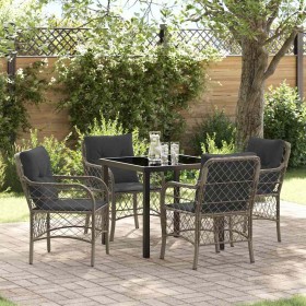 Conjunto de Comedor de Jardín con cojín 5 pcs Gris Poliratán