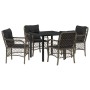 Conjunto de Comedor de Jardín con cojín 5 pcs Gris Poliratán