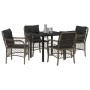 Conjunto de Comedor de Jardín con cojín 5 pcs Gris Poliratán