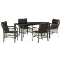 Conjunto de Comedor de Jardín con cojín 5 pcs Gris Poliratán