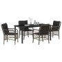 Conjunto de Comedor de Jardín con cojín 5 pcs Gris Poliratán