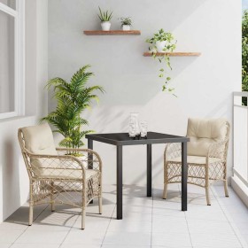 Conjunto de Comedor de Jardín con cojín 3 pcs Beige Poliratán