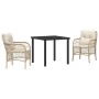 Conjunto de Comedor de Jardín con cojín 3 pcs Beige Poliratán