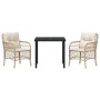 Conjunto de Comedor de Jardín con cojín 3 pcs Beige Poliratán