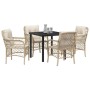 Conjunto de Comedor de Jardín con cojín 5 pcs Beige Poliratán