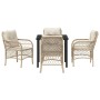 Conjunto de Comedor de Jardín con cojín 5 pcs Beige Poliratán