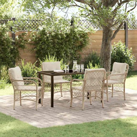 Conjunto de Comedor de Jardín con cojín 5 pcs Beige Poliratán