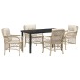 Conjunto de Comedor de Jardín con cojín 5 pcs Beige Poliratán