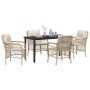 Conjunto de Comedor de Jardín con cojín 5 pcs Beige Poliratán