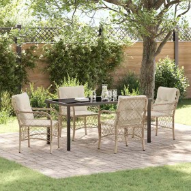 Conjunto de Comedor de Jardín con cojín 5 pcs Beige Poliratán