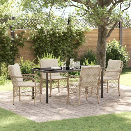 Conjunto de Comedor de Jardín con cojín 5 pcs Beige Poliratán