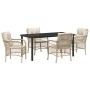 Conjunto de Comedor de Jardín con cojín 5 pcs Beige Poliratán