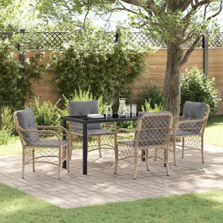 Conjunto de Comedor de Jardín con cojín 5 pcs Beige Poliratán