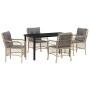 Conjunto de Comedor de Jardín con cojín 5 pcs Beige Poliratán