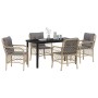 Conjunto de Comedor de Jardín con cojín 5 pcs Beige Poliratán