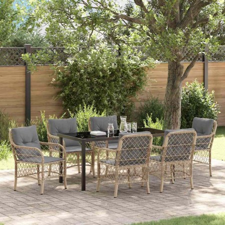 Conjunto de Comedor de Jardín con cojín 7 pcs Beige Poliratán