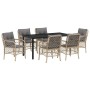 Conjunto de Comedor de Jardín con cojín 7 pcs Beige Poliratán
