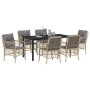 Conjunto de Comedor de Jardín con cojín 7 pcs Beige Poliratán