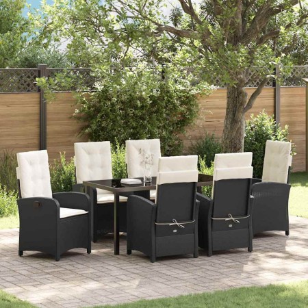 Conjunto de Comedor de Jardín 7 pcs Negro ratán sintético