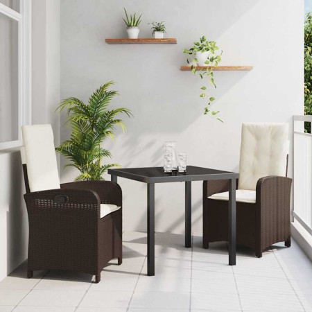 Conjunto de Comedor de Jardín 3 pcs Marrón ratán sintético