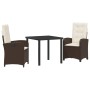 Conjunto de Comedor de Jardín 3 pcs Marrón ratán sintético