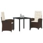 Conjunto de Comedor de Jardín 3 pcs Marrón ratán sintético