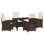 Conjunto de Comedor de Jardín 5 pcs Marrón ratán sintético