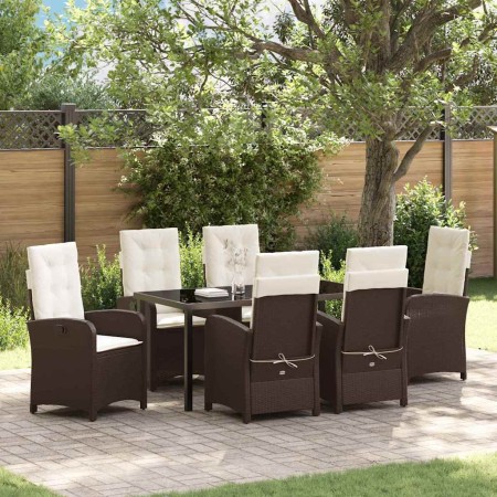 Conjunto de Comedor de Jardín 7 pcs Marrón ratán sintético