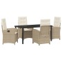 Conjunto de Comedor de Jardín 5 pcs Beige ratán sintético