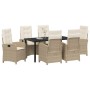 Conjunto de Comedor de Jardín 7 pcs Beige ratán sintético