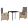Conjunto de Comedor de Jardín 3 pcs Beige ratán sintético