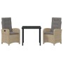 Conjunto de Comedor de Jardín 3 pcs Beige ratán sintético