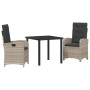 Conjunto de Comedor de Jardín 3 pcs Gris Claro ratán sintético