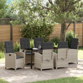 Conjunto de Comedor de Jardín 7 pcs Gris Claro ratán sintético